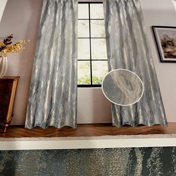 1-NWT CALLISTO HOME SEAFOAM MARBLE CURTAINS SET OF 2  36”x 96” PANELS - Picture 2 of 9